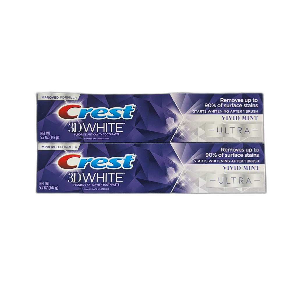 TWO Pack Crest 3D White Ultra Vivid Mint Toothpaste 5.2oz each